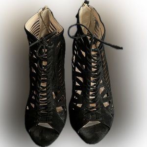 6.5 size black suede open toe heels